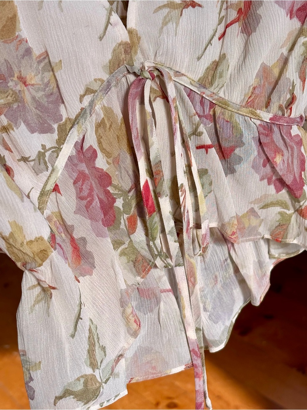 THE KOOPLES English Roses Floral Sheer Tie Front Silk Blouse NWT French Luxury - Picture 8 of 13
